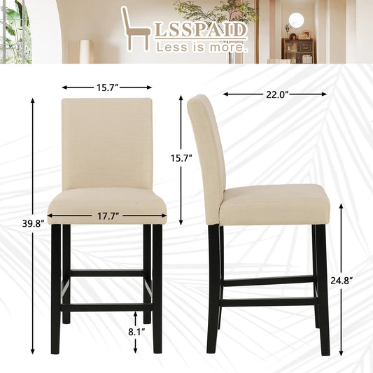 Modern Upholstered Counter Height Bar Stools with Wood Legs
