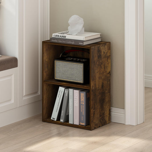 Tiered Wood Bookshelf with Open Shelving for Home Office and Living Space