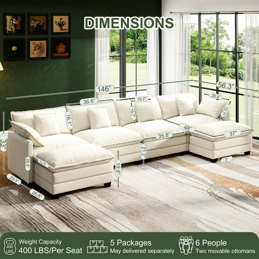 Modular Cloud Sectional Sofa with Ottoman and Washable Pillows