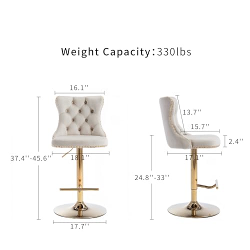 Velvet Counter Height Bar Stools with Tufted Back and Swivel Seat