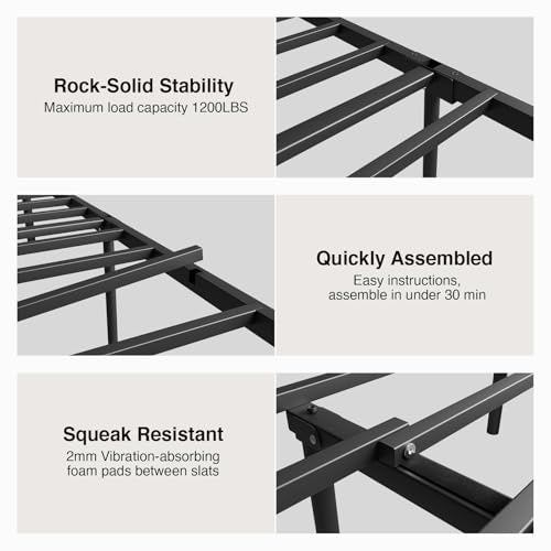 Modern Metal Bed Frame with Headboard and Under Bed Storage