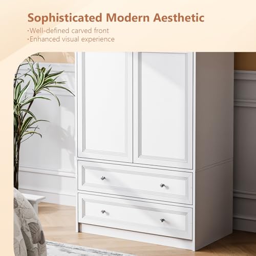 VINGLI Wardrobe Closet with Doors, Drawers and Hanging Rod