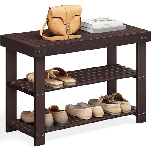 Bamboo Shoe Rack Bench with 3 Tier Storage Shelves