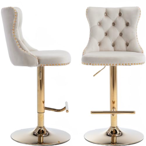 Velvet Counter Height Bar Stools with Tufted Back and Swivel Seat