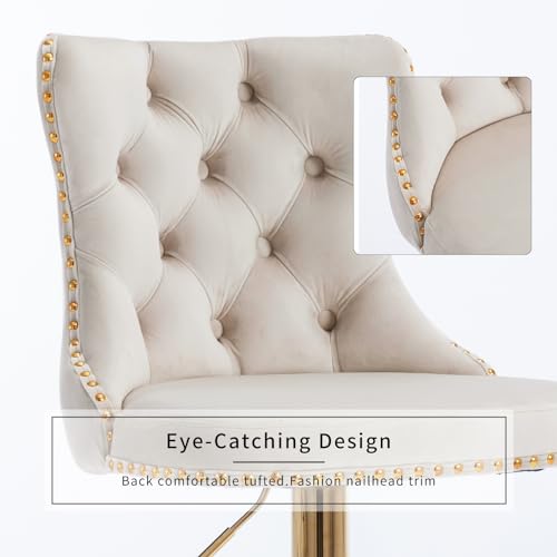 Velvet Counter Height Bar Stools with Tufted Back and Swivel Seat