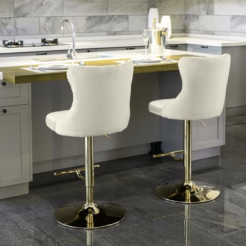 Velvet Counter Height Bar Stools with Tufted Back and Swivel Seat