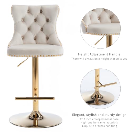 Velvet Counter Height Bar Stools with Tufted Back and Swivel Seat