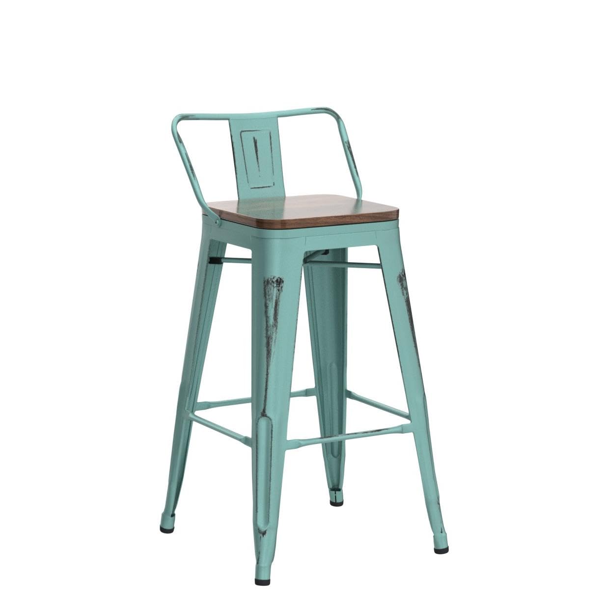 Industrial Metal Bar Stools with Wooden Seats and Footrest