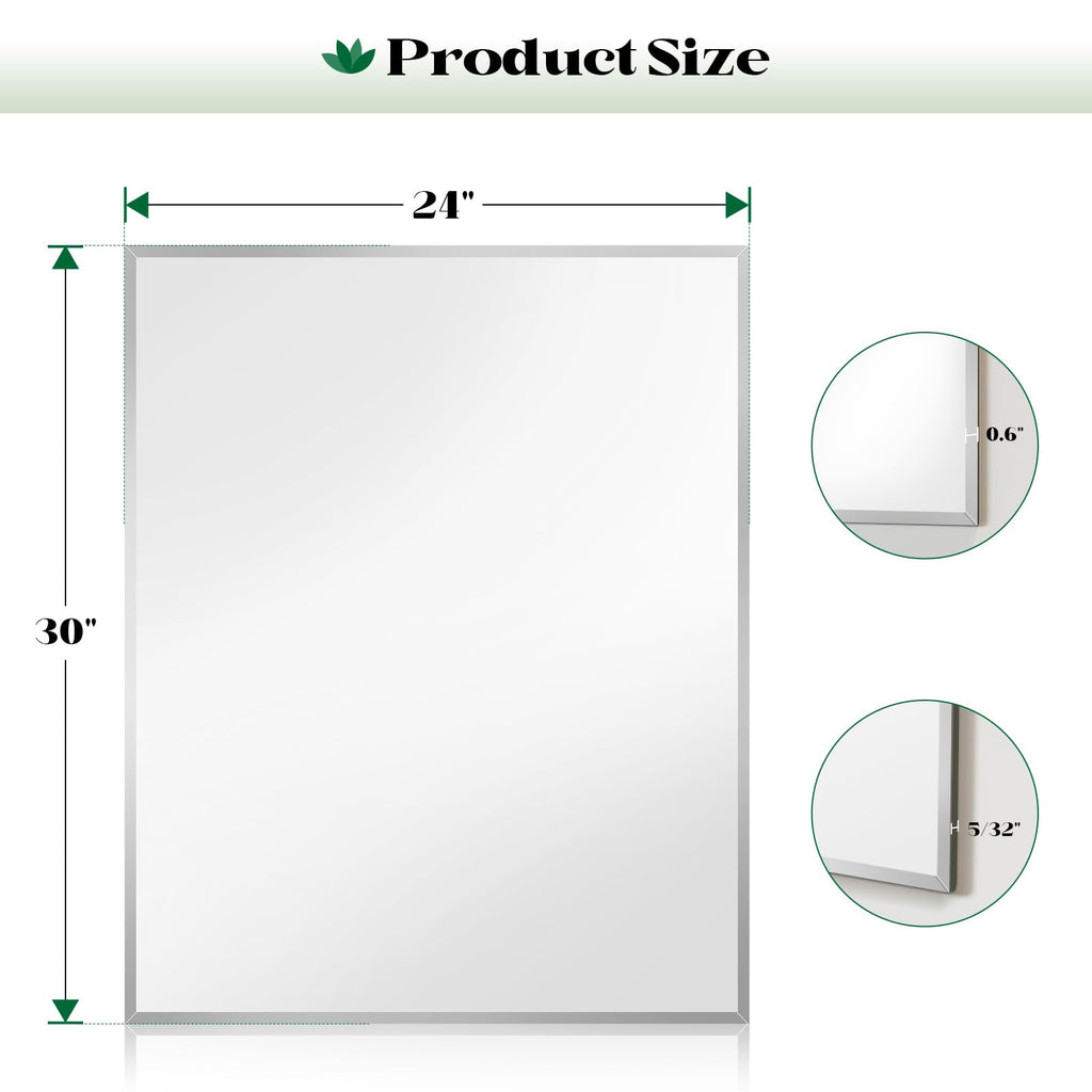 Frameless Beveled Wall Mirror with Horizontal and Vertical Mounting