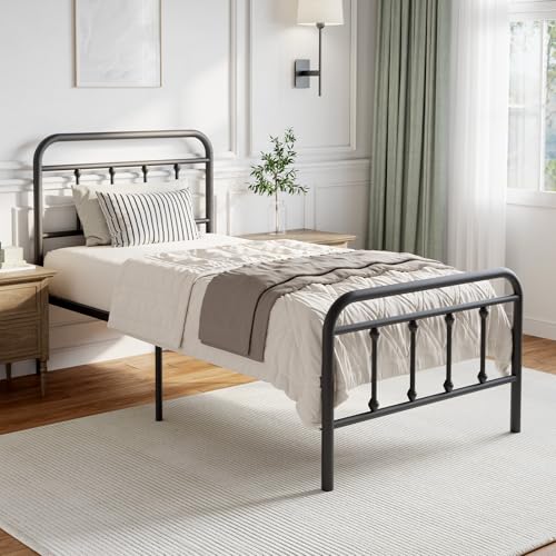 Modern Metal Bed Frame with Headboard and Under Bed Storage