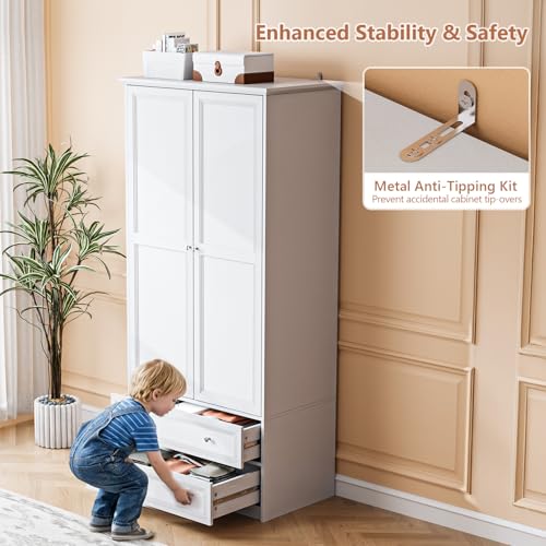 VINGLI Wardrobe Closet with Doors, Drawers and Hanging Rod