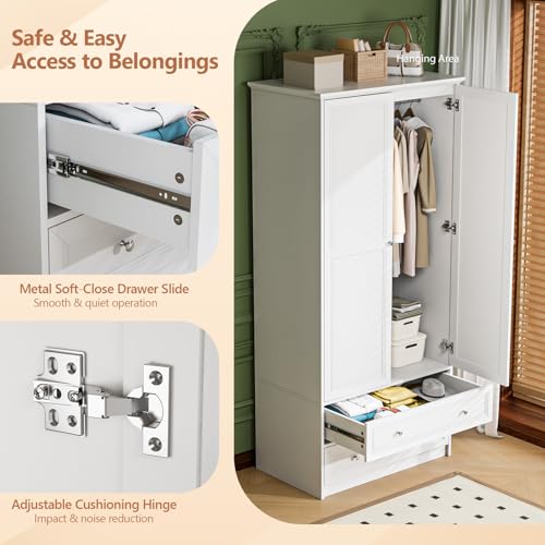 VINGLI Wardrobe Closet with Doors, Drawers and Hanging Rod