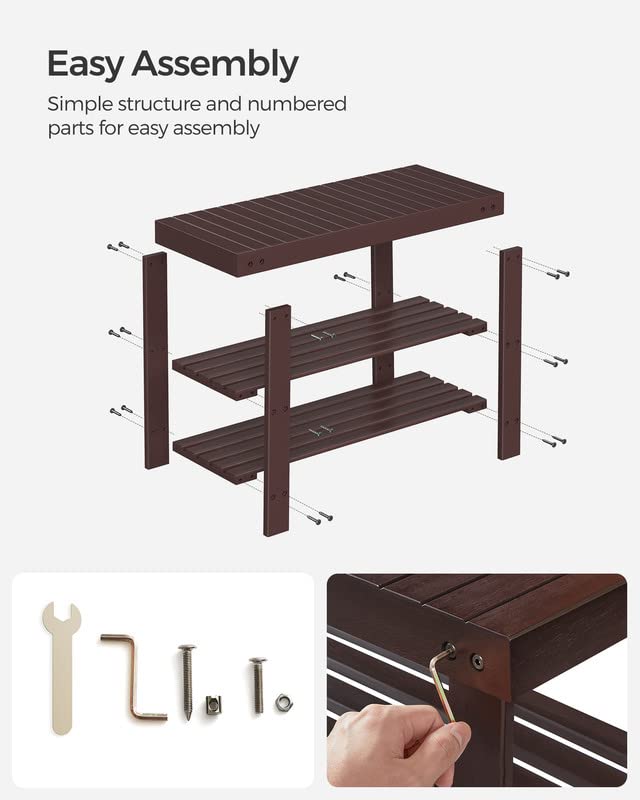 Bamboo Shoe Rack Bench with 3 Tier Storage Shelves