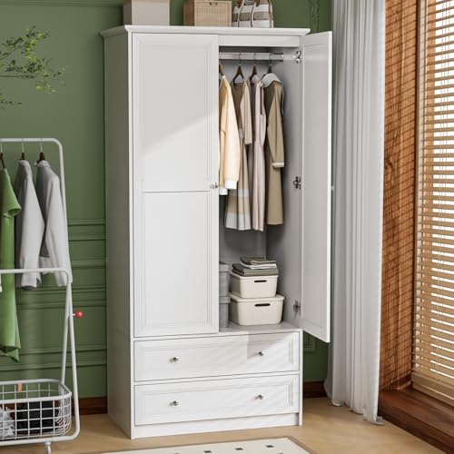 VINGLI Wardrobe Closet with Doors, Drawers and Hanging Rod