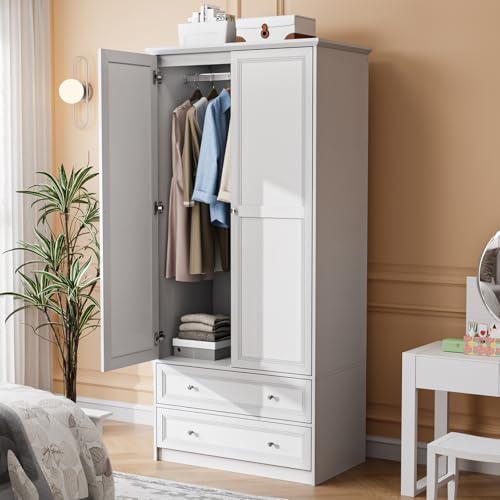 VINGLI Wardrobe Closet with Doors, Drawers and Hanging Rod