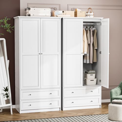 VINGLI Wardrobe Closet with Doors, Drawers and Hanging Rod