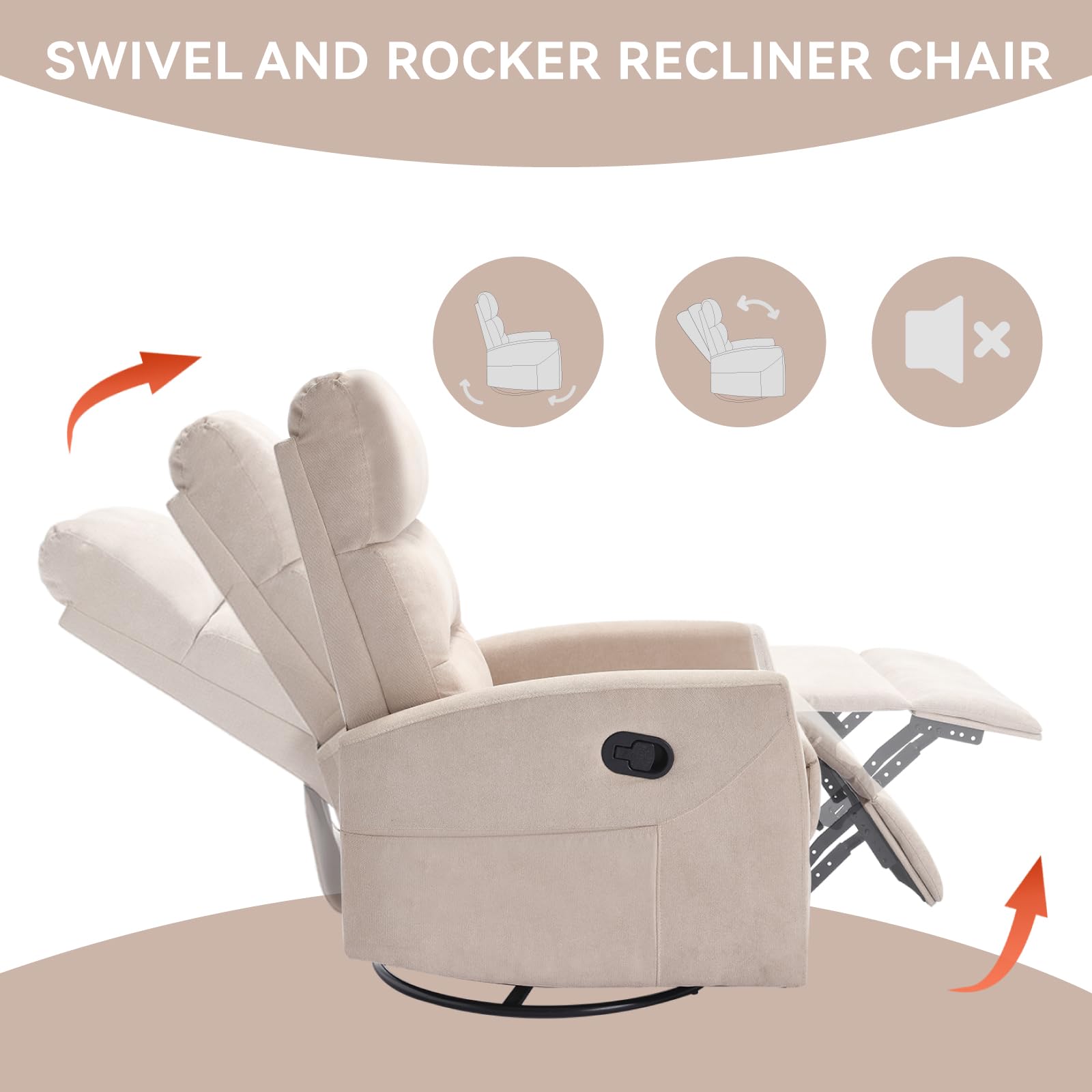 Manual Swivel Rocker Recliner Chair with 360° Rotation and Reclining Backrest