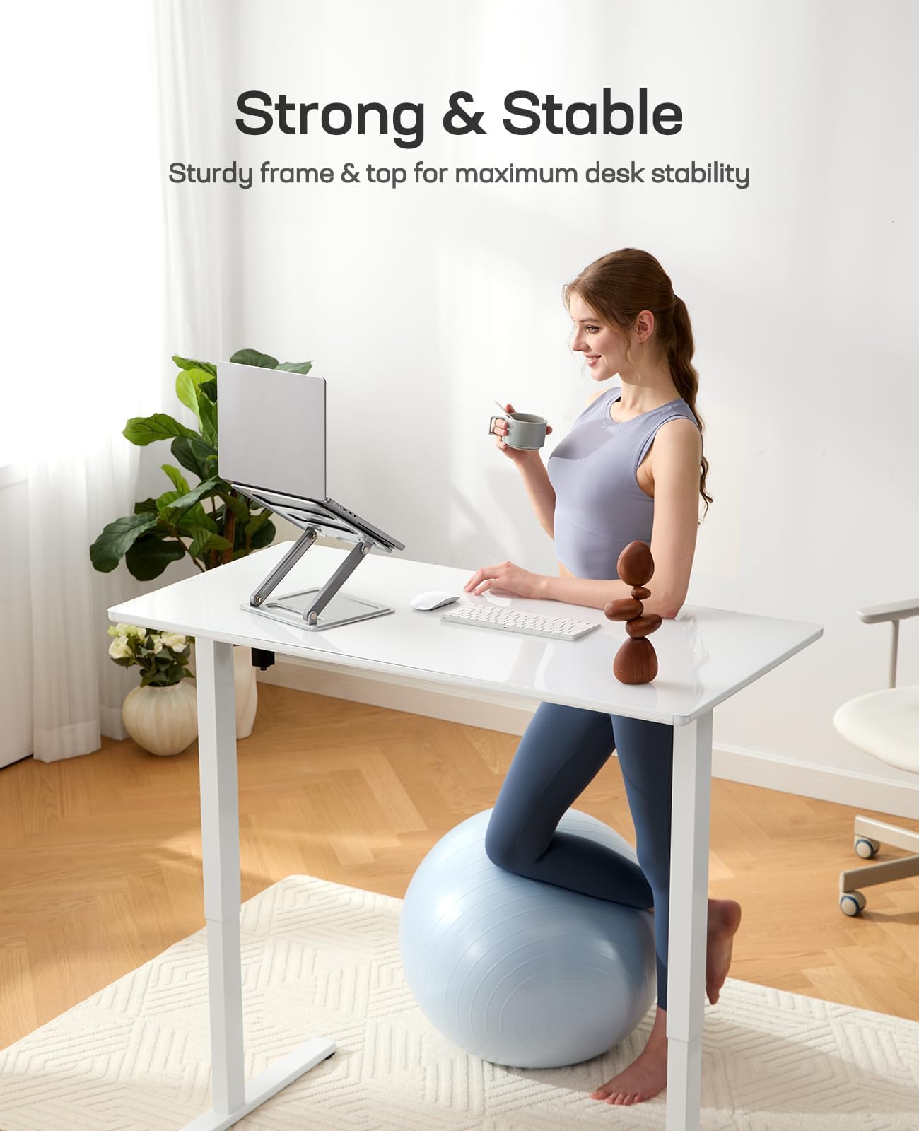 Glass Top Electric Standing Desk with Drawer and Height Adjustment