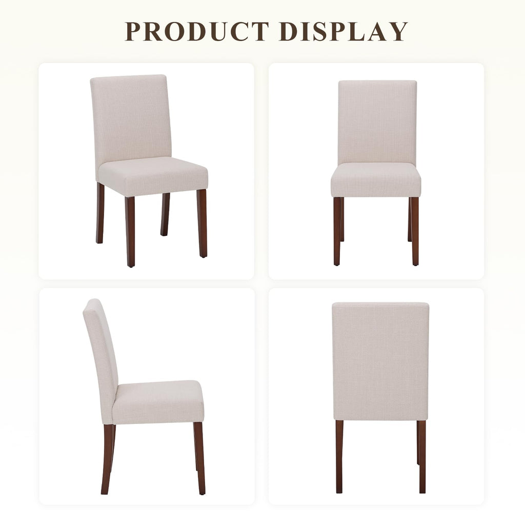 Modern Fabric Dining Chair with High Back and Wooden Legs