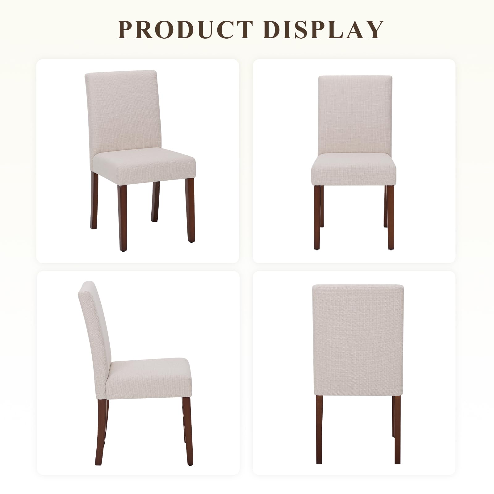 Modern Fabric Dining Chair with High Back and Wooden Legs