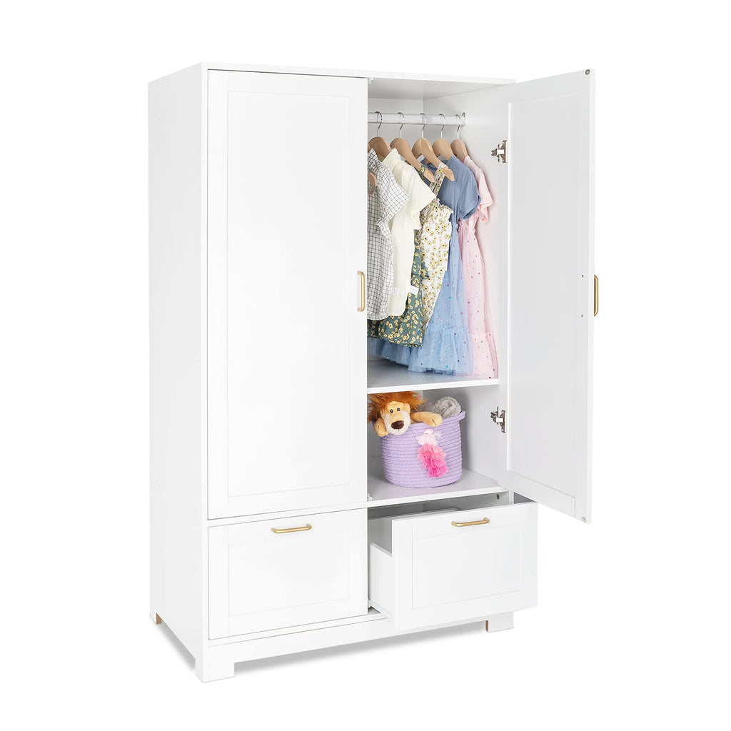 VINGLI Wardrobe Closet with Doors, Drawers and Hanging Rod