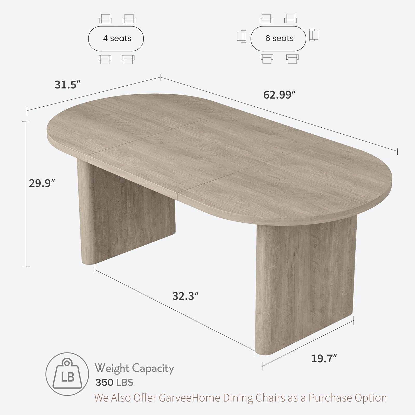 Oval Dining Table with Wooden Base for 6–8 People