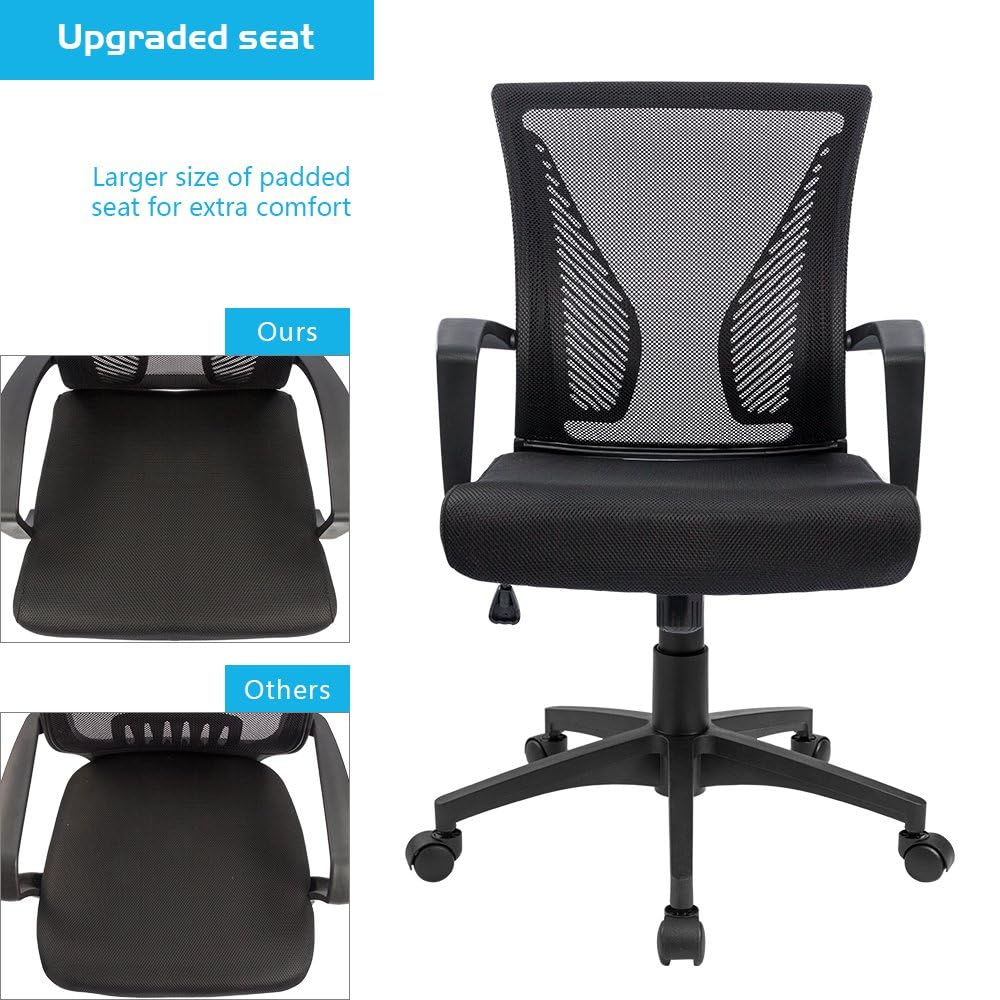 Mid Back Mesh Office Chair with Lumbar Support and Armrests