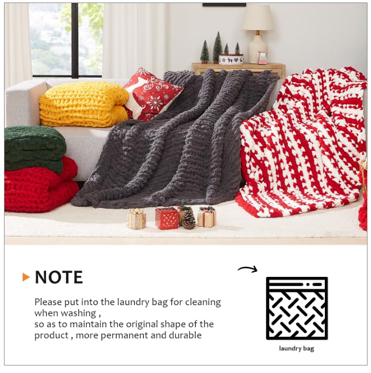 L'AGRATY Chunky Knit Throw Blanket for Couch Bed Sofa Room Home Decor