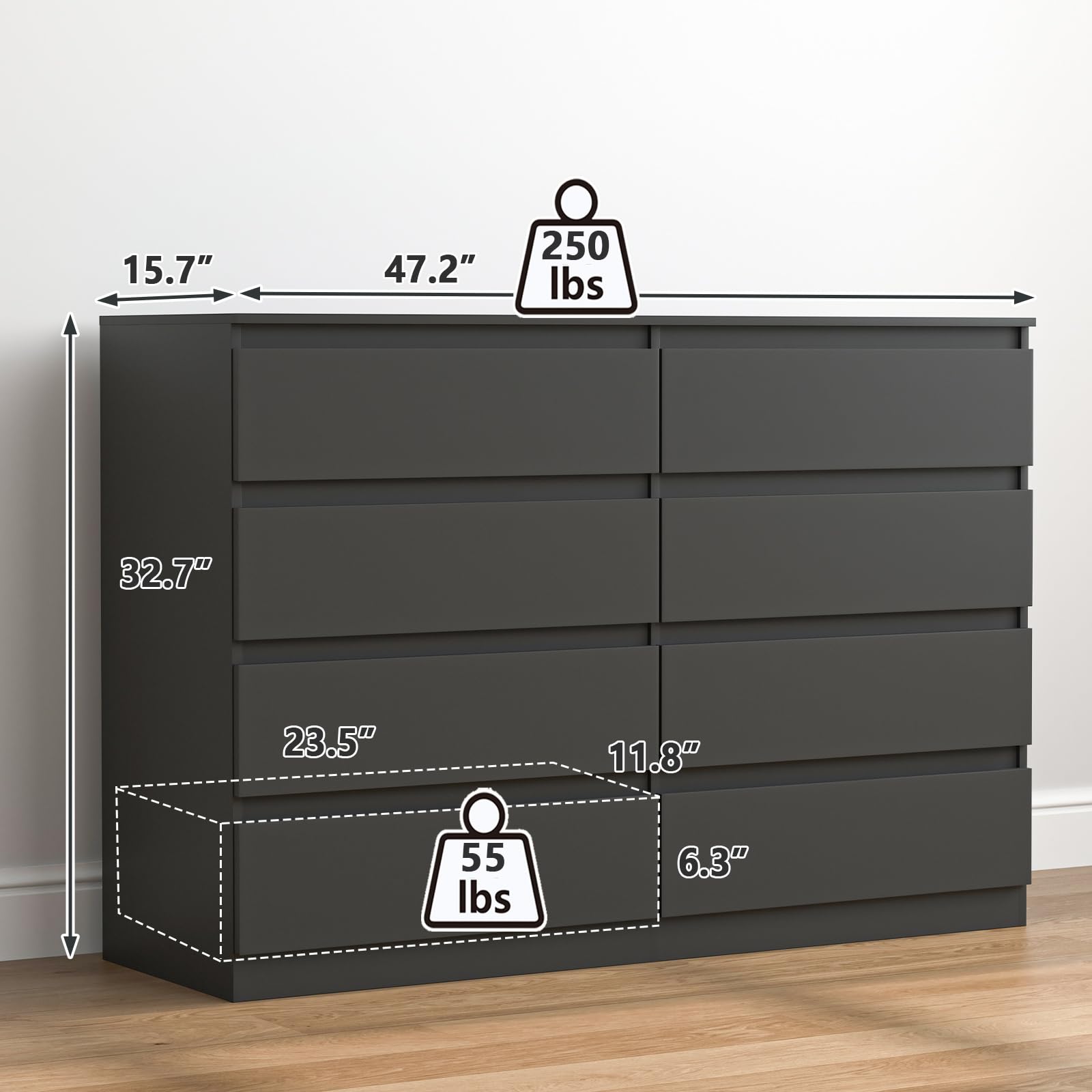 Modern Handleless Chest of Drawers with Wood Storage