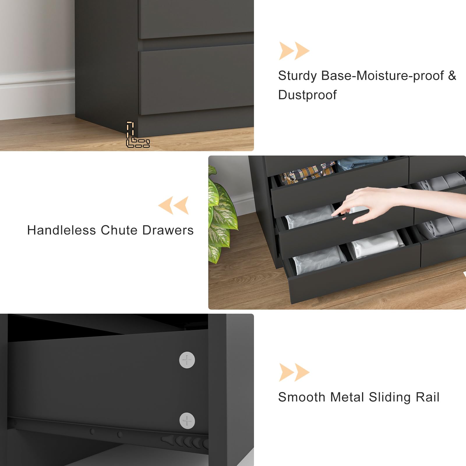 Modern Handleless Chest of Drawers with Wood Storage