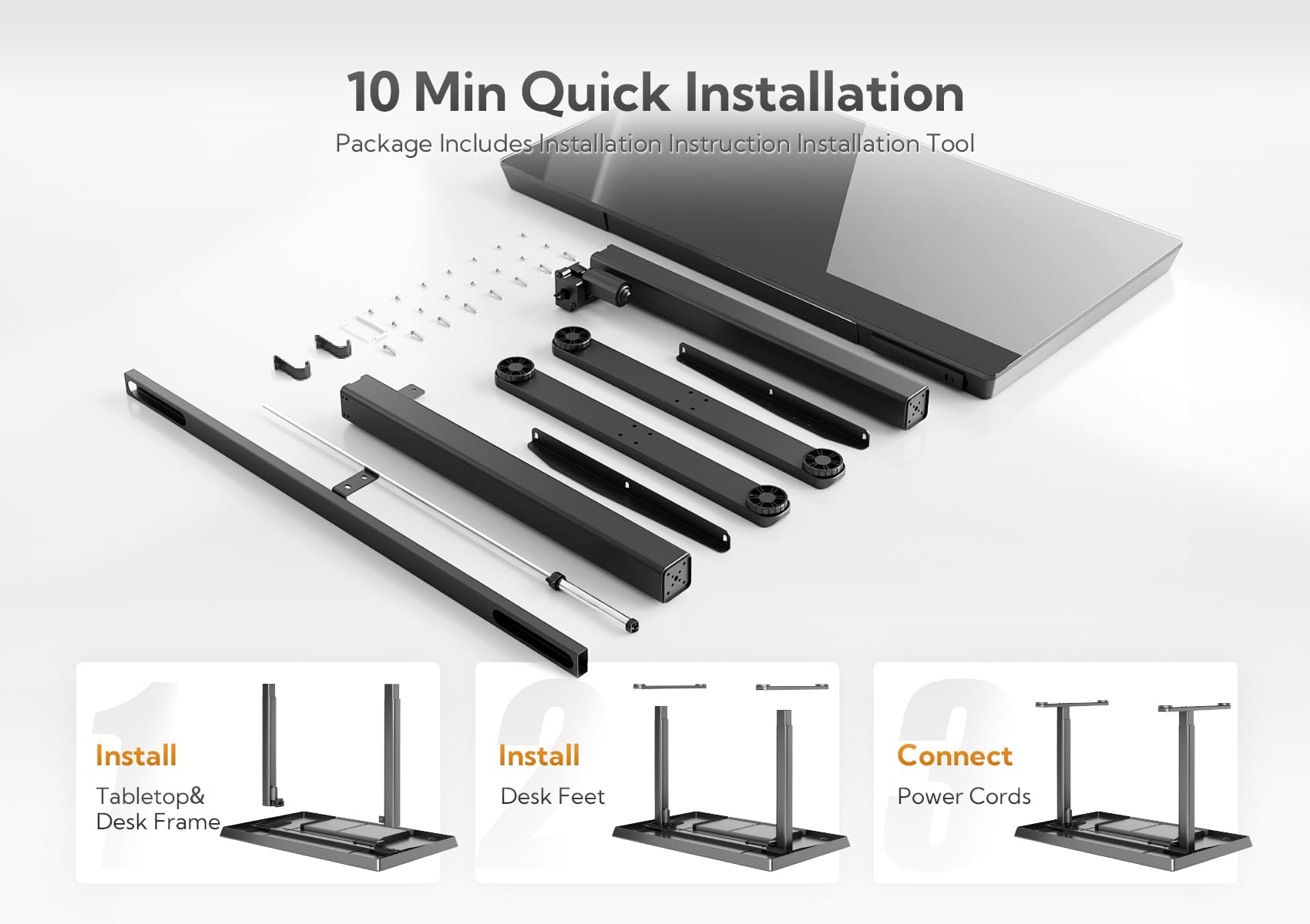 Small Glass Standing Desk with Drawer and USB Charging Ports