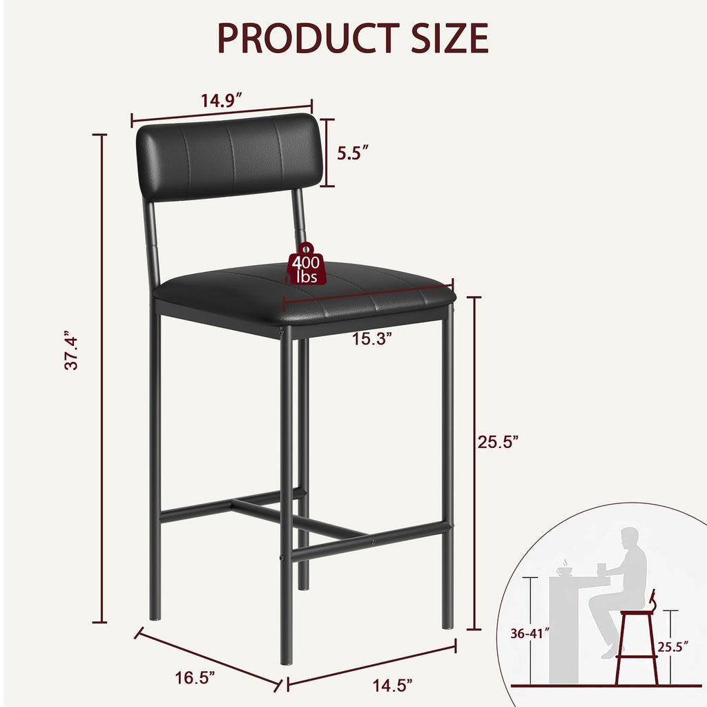 Upholstered Counter Height Bar Stools with Backrest and Footrest