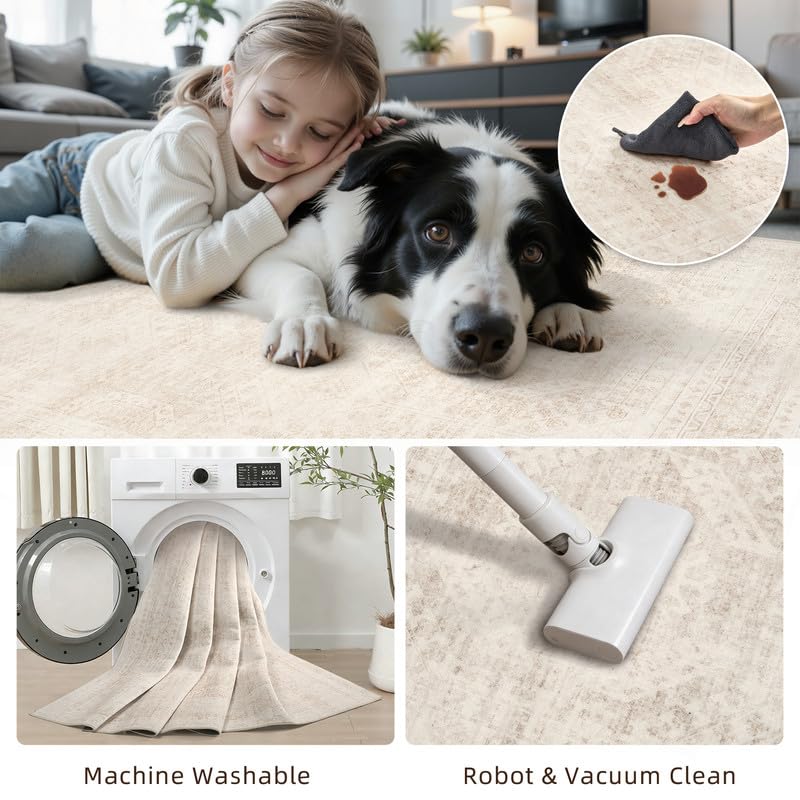 Luxturiy 8x10 Area Rugs Living Room: Bedroom Neutral Washable Carpet