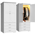 Modern Wardrobe Armoire with 3 Drawers, LED Light and Hanging Rod