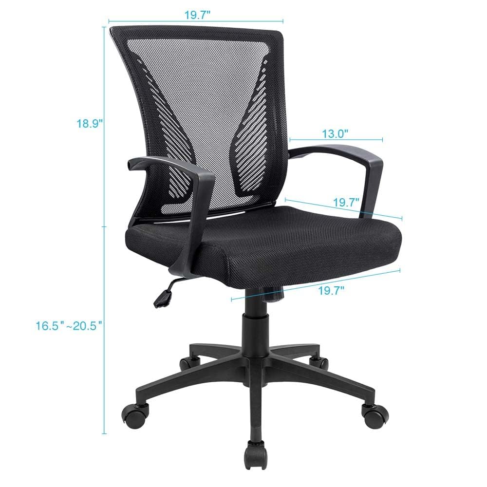 Mid Back Mesh Office Chair with Lumbar Support and Armrests