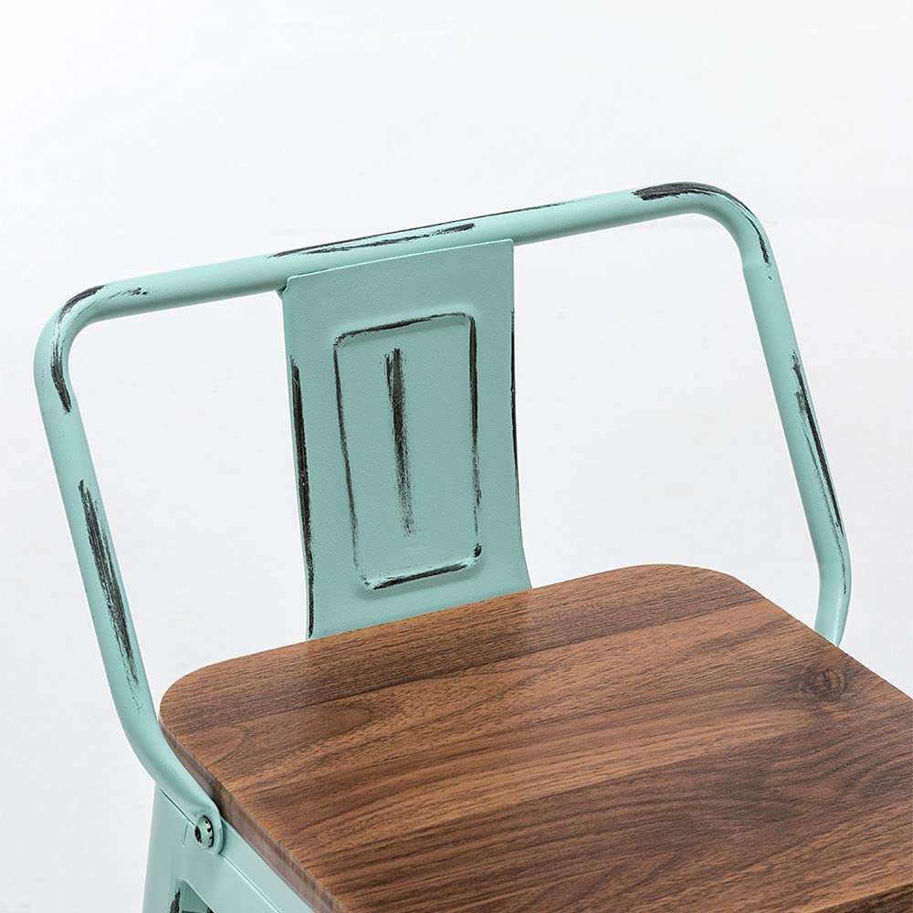 Industrial Metal Bar Stools with Wooden Seats and Footrest