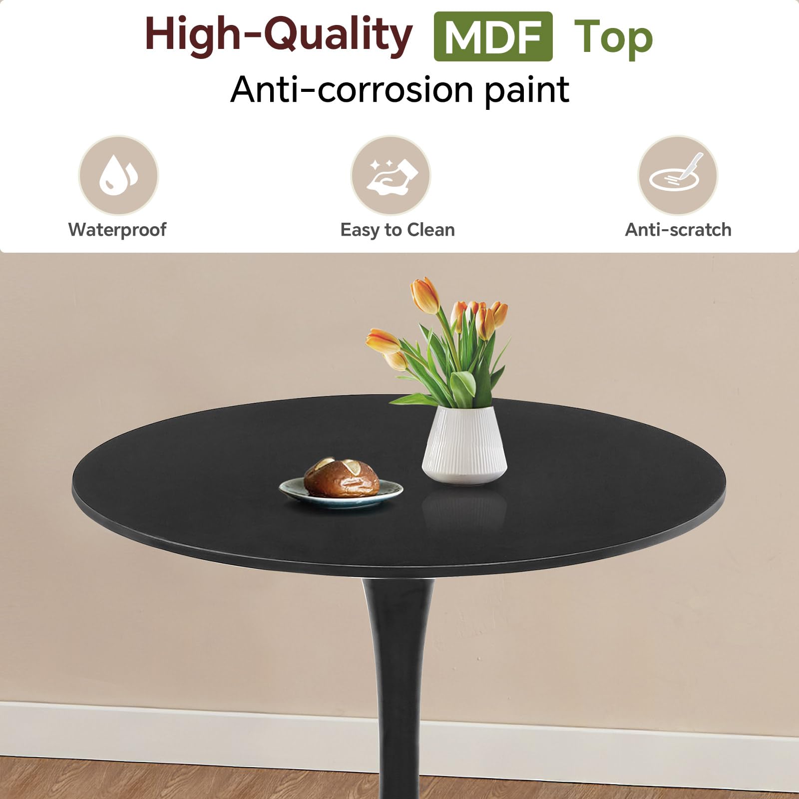 Small Round Tulip Dining Table with Modern Pedestal Base