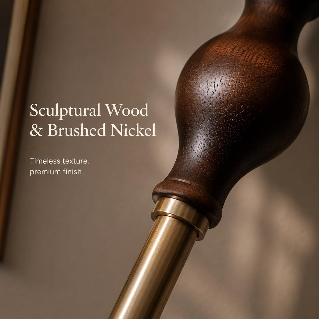 Mirwen Wood & Brushed Floor Lamp with Pull Chain Switch & Remote Control,