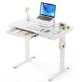 Small Glass Standing Desk with Drawer and USB Charging Ports