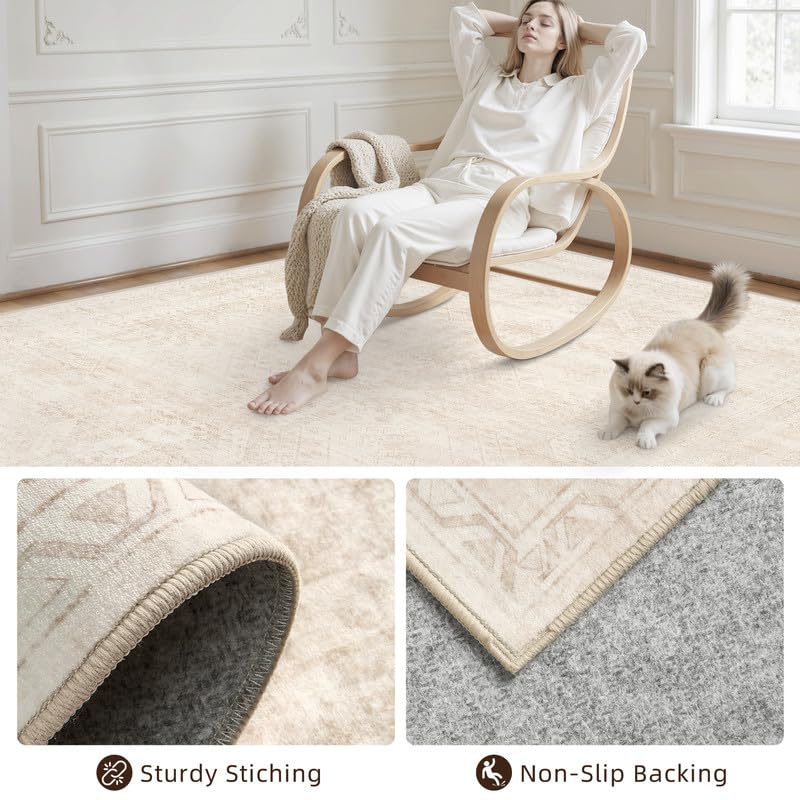 Luxturiy 8x10 Area Rugs Living Room: Bedroom Neutral Washable Carpet