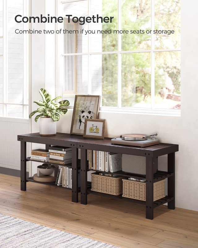 Bamboo Shoe Rack Bench with 3 Tier Storage Shelves