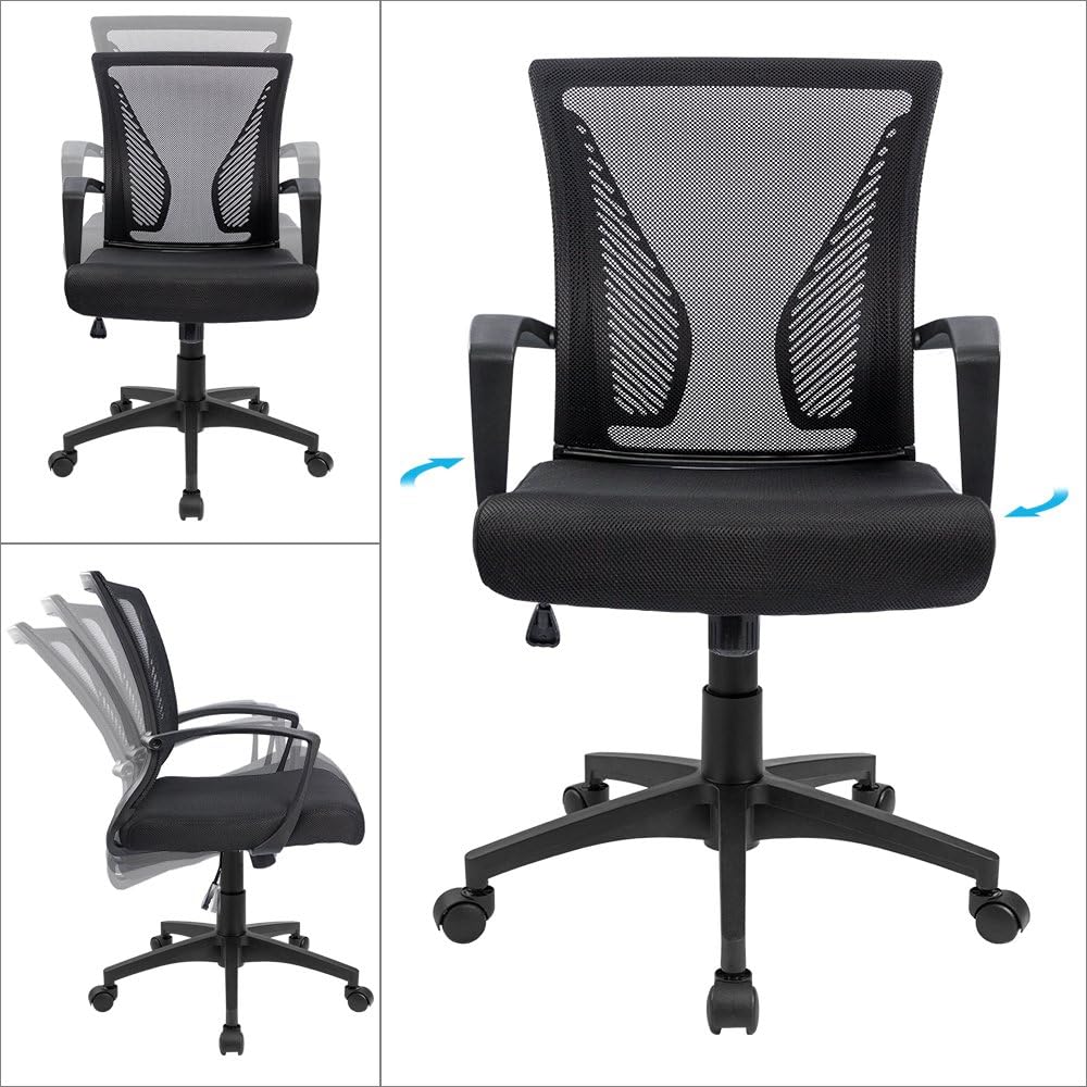 Mid Back Mesh Office Chair with Lumbar Support and Armrests