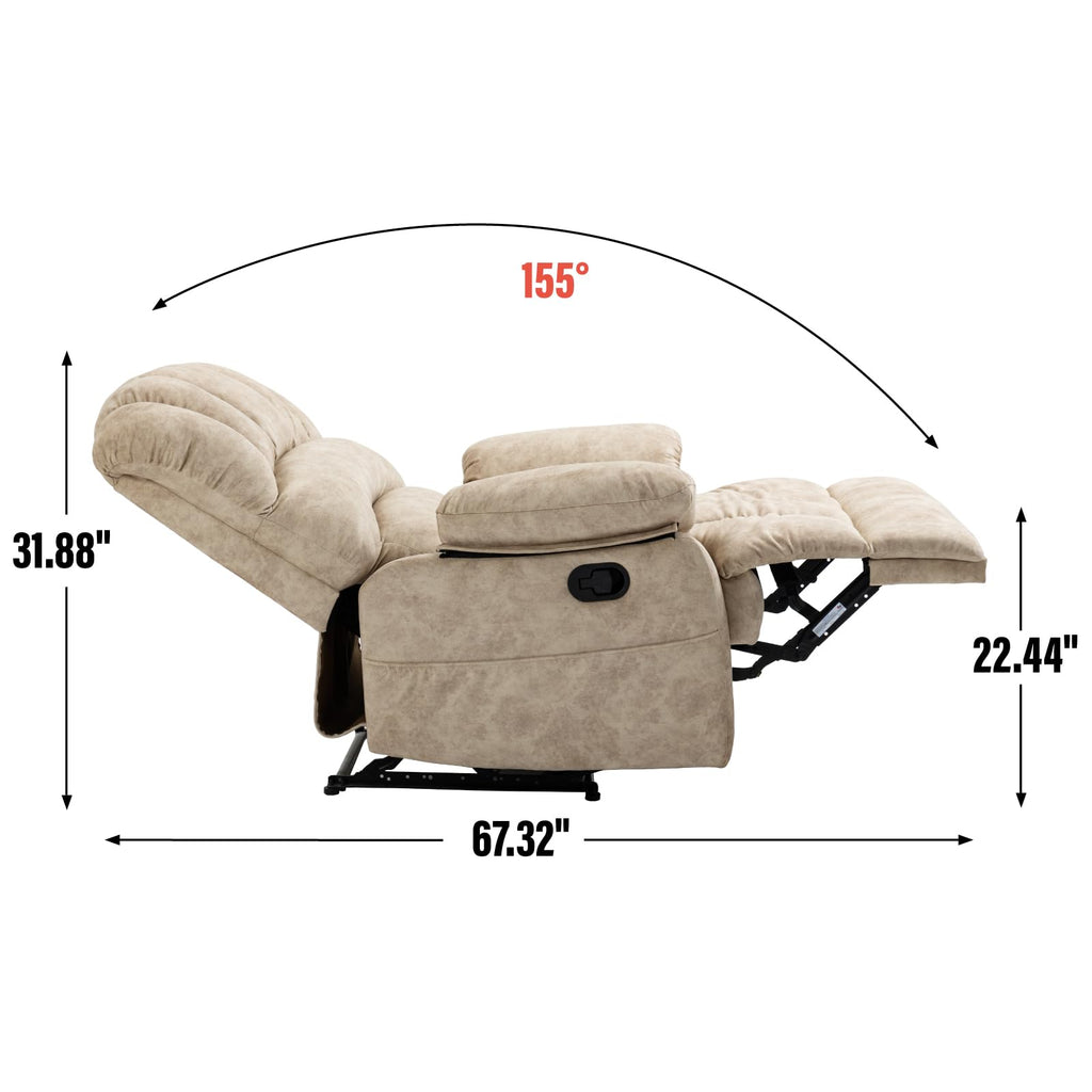Oversized Fabric Recliner Chair with Adjustable Backrest and Wide Seat