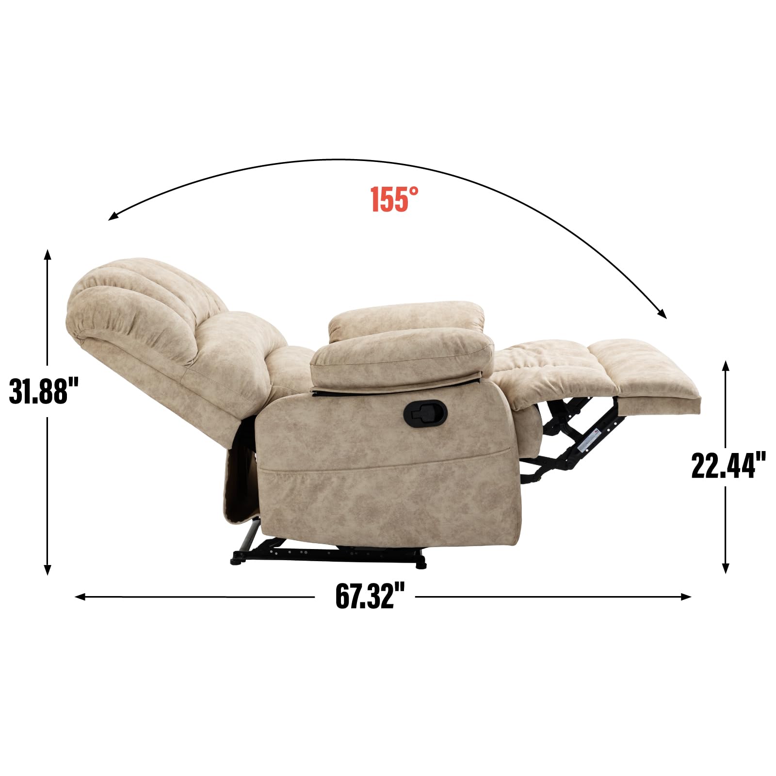 Oversized Fabric Recliner Chair with Adjustable Backrest and Wide Seat