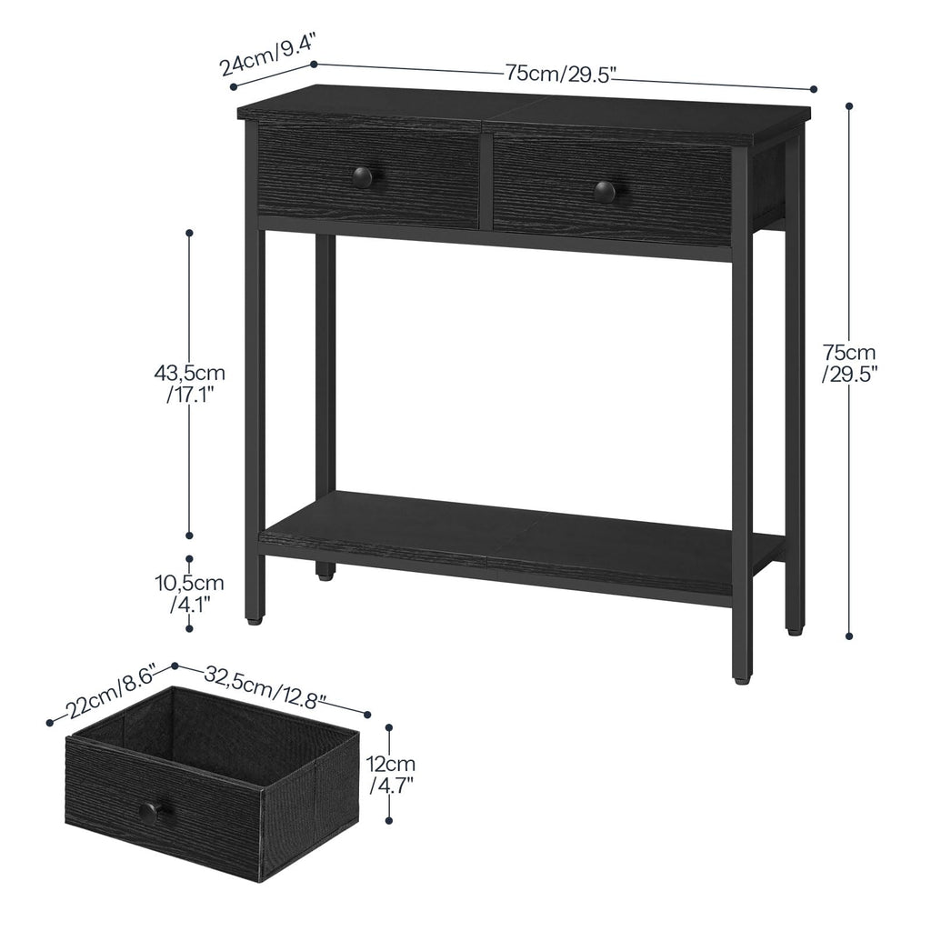 Narrow Console Table with Storage Drawers and Two Tier Shelves