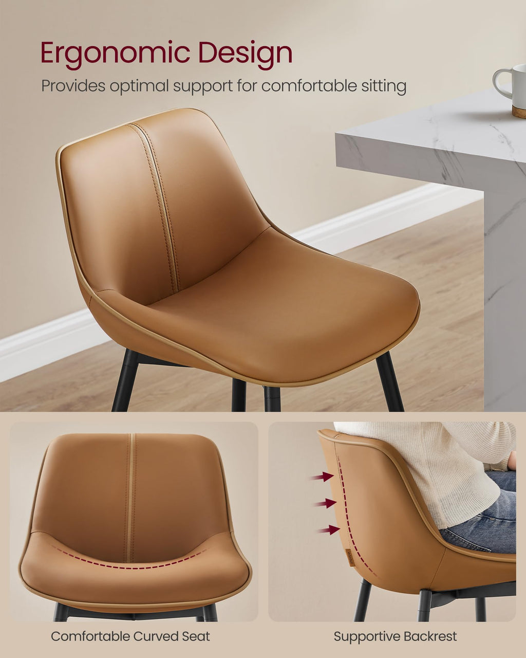 VASAGLE Bar Stools, Bar Height Bar Stools with Back, Ergonomic Backrest