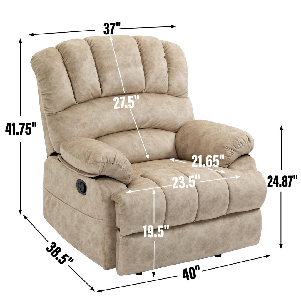 Oversized Fabric Recliner Chair with Adjustable Backrest and Wide Seat