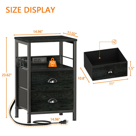 Furologee Nightstands Set of 2 with Charging Station