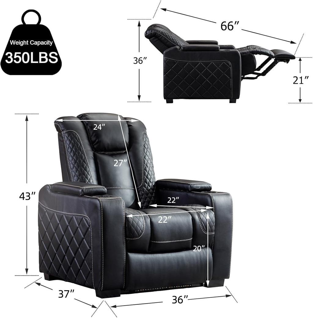 Faux Leather Power Recliner Chair with Ambient Lighting and USB Ports