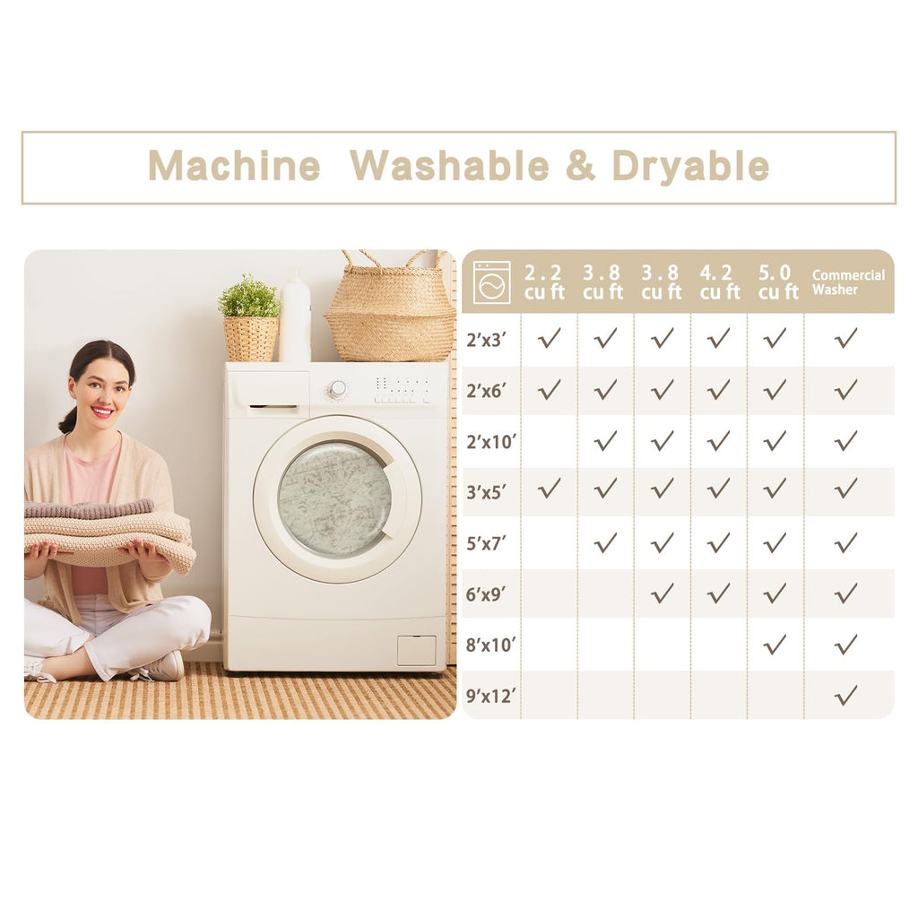 Machine Washable Faux Wool Area Rug with Retro Design and Non Slip Backing